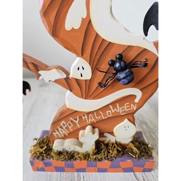 Wooden Halloween tree ornament ghost cat spider decor unique very unique - Picture 2 of 10